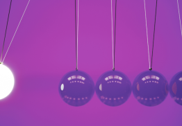 paars achtergrond met een newton's cradle